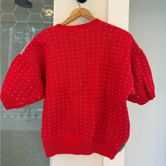 VINTAGE SWEATER LOFT SHORT-SLEEVE BUTTON-UP FARM-THEMED SWEATER - LARGE - Picture 6 of 6